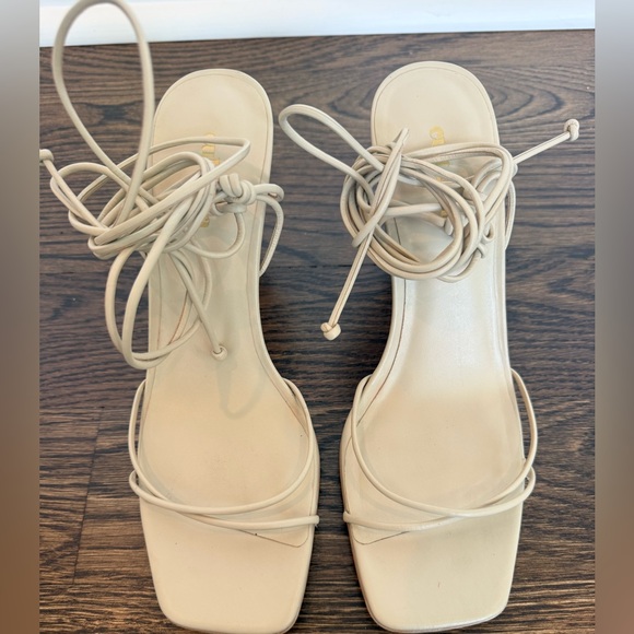 Cult Gaia Zadie Leather Ankle-Wrap High-Heel Espadrille Sandals – Nude – Size 8 - Picture 4 of 7